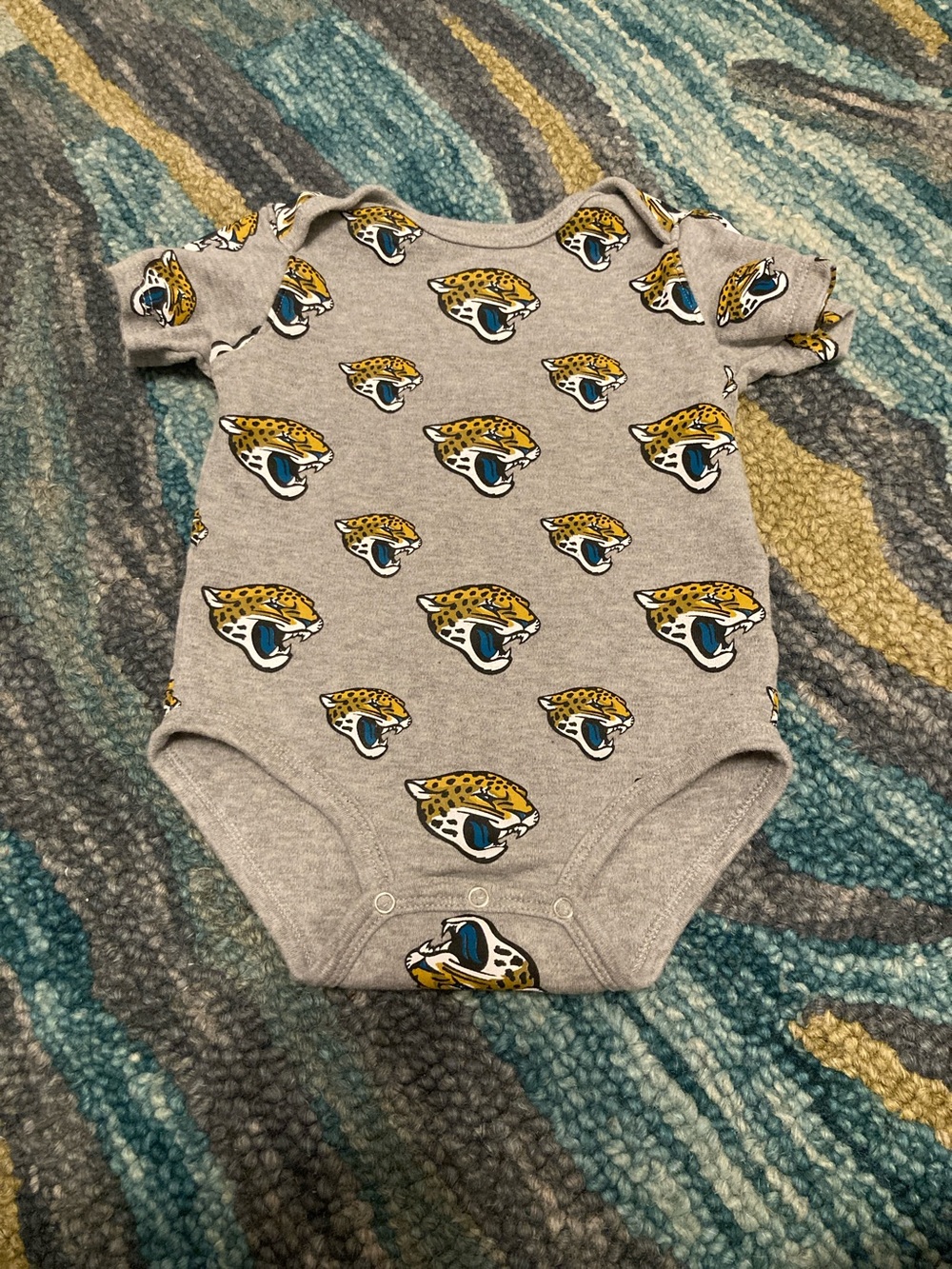 NFL Gray Jaguars Head Print Baby Bodysuit with Teal Accents 6 to 9 months